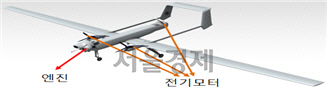 14일 충남 계룡대 비상활주로에서 시연되는 하이브리드 엔진을 탑재한 드론./자료=산업부