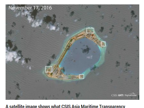 남중국해 난사군도 인공섬에 설치된 중국의 방공 미사일을 찍은 위성 사진. /출처=AMTI 사이트 캡쳐