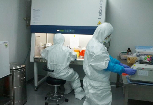 모든바이오 연구원들이 연구실에서 신약 개발에 매진하고 있다. /사진제공=(주)모든바이오