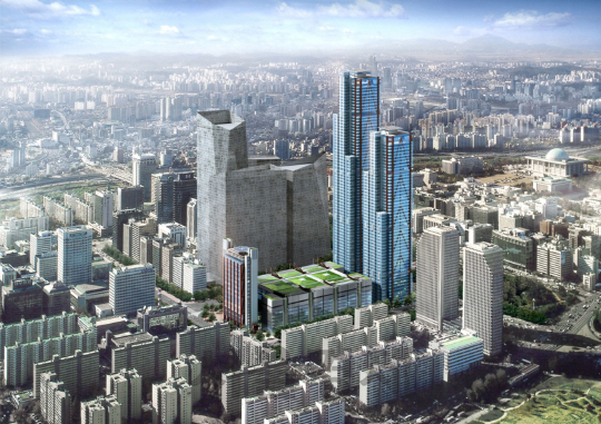 포스코건설이 Y22프로젝트금융투자회사와  공사 도급계약을 체결해 짓는 서울 여의도 파크원 빌딩 조감도. / 사진제공=포스코건설
