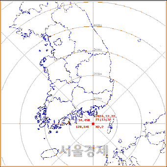 22일 경남 통영시 매물도 남쪽 지진발생 지역. /출처=기상청