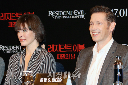 배우 밀라 요보비치와 폴 앤더슨 감독이 13일 열린 영화 ‘레지던트 이블: 파멸의 날’ 내한 기자회견에 참석했다.