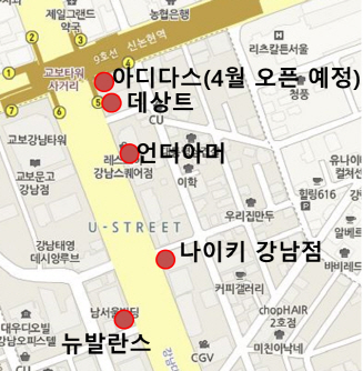 강남 신논현역 인근 스포츠 브랜드 입점 현황