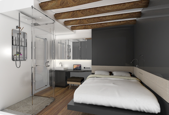 워커힐이 선보인 국내 최초의 캡슐호텔 ‘다락휴’ 내부. 침대와 샤워실이 있는 타입과 침대만 있는 타입, 싱글·더블 등을 선택할 수 있다.        /사진제공=워커힐