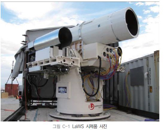 미 해군이 전력화를 추진 중인 함정용 레이저무기체계(LaWS)의 모습/사진출처=국방기술품질원 보고서