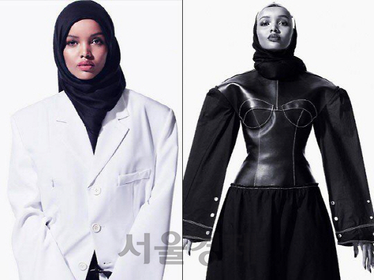 뉴욕 패션주간에 카녜이 웨스트 패션쇼에서 데뷔한 무슬림 여성 할리마 에이든.