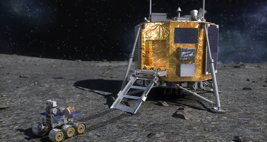 한국형 발사체로 쏘아 올린 달 탐사선이 달에 도착한 뒤 로버가 탐사를 시작하고 있는 상상도. /사진=항우연