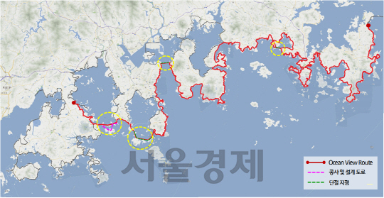 정부가 27일 제시한 남해안 쪽빛너울길 조성안. /사진제공=국토교통부