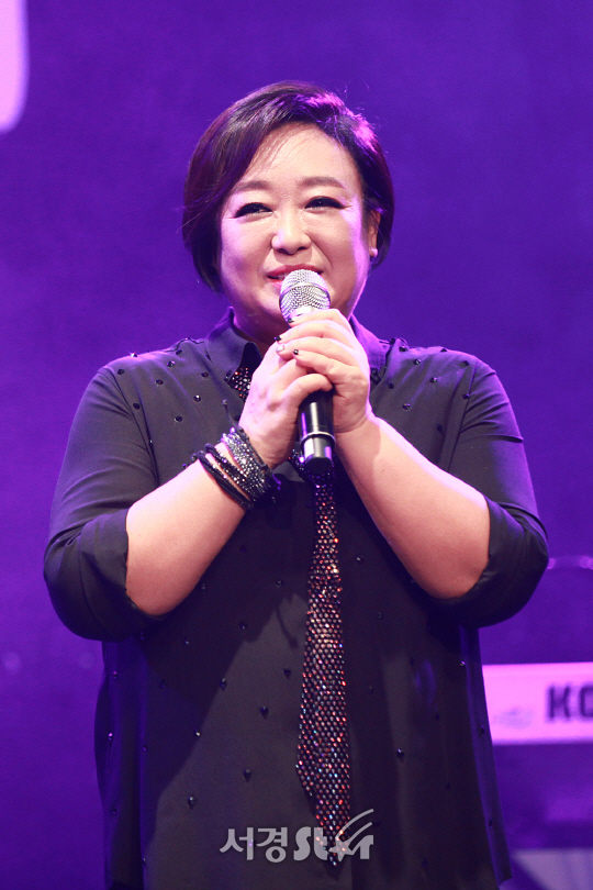 가수 혜은이가 3일 서울 종로구 동숭동 Sh아트홀에서 열린 2017 혜은이 가수데뷔 45주년 기념 소극장 콘서트 ‘열정’ 프레스콜에 참석해 소감을 전하고 있다.