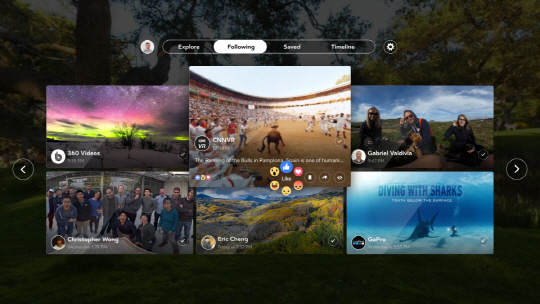 페이스북이 8일(현지시간) 출시한 ‘페이스북 360 앱’ 화면. 이 앱을 통해 페이스북 친구들이나 다양한 기업·기관들이 업로드한 VR 콘텐츠들을 쉽게 찾아보고 감상할 수 있다./사진=페이스북 뉴스룸