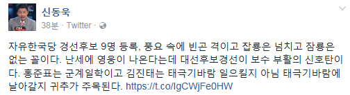 자유한국당 경선후보 9명 등록, 신동욱 “보수 부활의 신호탄, 태극기바람 일으킬지”