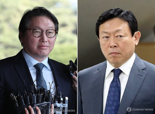 최태원 SK그룹 회장(왼쪽)과 신동빈 롯데그룹 회장(오른쪽)/연합뉴스