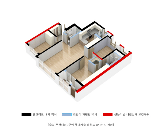 평면도로 표현한 성능기반 내진설계 보강 사례. /사진제공=롯데건설