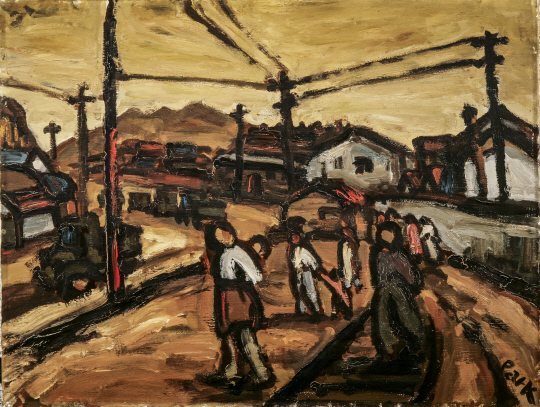 1951년 한국전쟁 중 부산 피난시절에 그린 ‘범일동 풍경’은 선과 색 몇개로 분위기까지 드러낸 구상성이 탁월한 작품이다. 국립현대미술관 소장 /사진제공=현대화랑