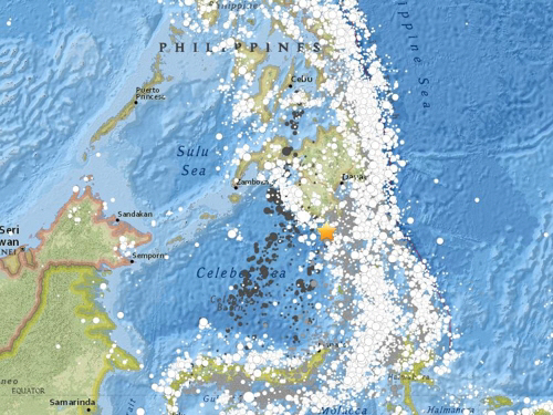 규모 7.2의 지진이 발생한 필리핀 남부 민다나오 섬 해안 /출처= 미국 지질조사국 홈페이지 캡처