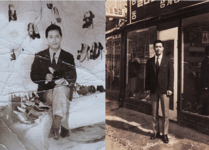 1970년대 중반 서울 명동 거리에서 수제화 브랜드 ‘줄단’을 운영하던 임재완 사장의 당시 모습. /사진제공=줄단앤파트너스