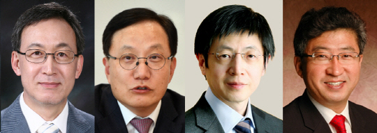 김선영(왼쪽부터) 바이로메드 창업자, 정현호 메디톡스 대표, 김진수 툴젠 창업자, 박한오 바이오니아 대표.