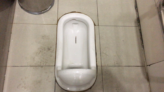 서울시 지하철역 화장실 재래식 변기 주위에 소변이 튀어 있다./변수연기자