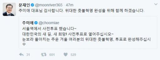 문재인, 사전투표하는 추미애에 