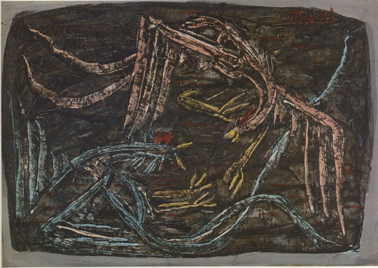 이중섭 ‘투계’ 1955년작, 카드보드에 유채, 28.5x40.5cm, 국립현대미술관 소장 /사진제공=국립현대미술관