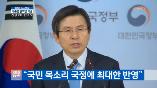 황교안 대행, 사의 표명한 청와대 인사들 사표 수리할 듯