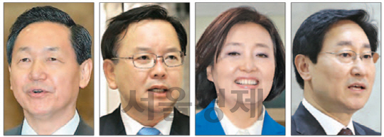 김상곤(왼쪽부터) 전 교육감, 김부겸 의원, 박영선 의원, 박범계 의원.
