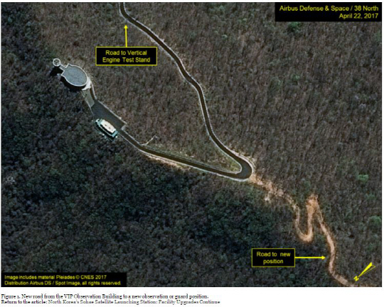 북한의 로켓 발사 시험장인 평북 동창리 서해발사장에서 시설 개선 공사 흔적이 발견됐다고 북한 전문 매체가 보도했다./출처=38노스 홈페이지 캡처