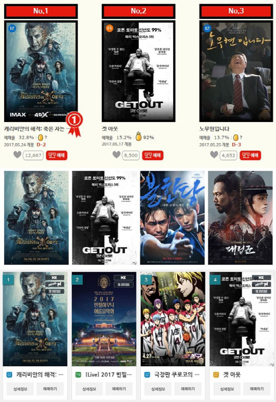 /사진=CGV, 롯데시네마, 메가박스 사이트