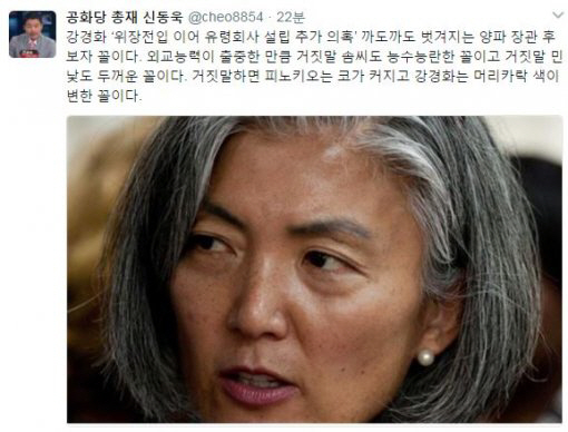 강경화 “까도까도 벗겨지는 양파 후보자” 신동욱 비난…거짓말해서 머리카락 색이 변한 꼴?