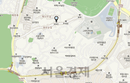 ‘마오’의 위치. 서울 지하철 6호선이 지나가고 있음에도 경리단의 특성상 녹사평·이태원·한강진역 어느 곳에서도 가깝지 않다. /자료=네이버
