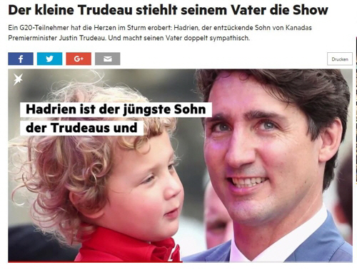 트뤼도 캐나다 총리 아들 아드리앙에 대해 보도한 독일 언론 /주간 스테른 홈페이지 캡처