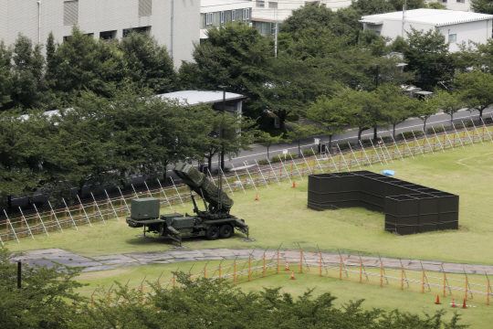 일본 도쿄 신주쿠 소재 방위성에 설치된 패트리어트(PAC3) 미사일.  /EPA연합뉴스