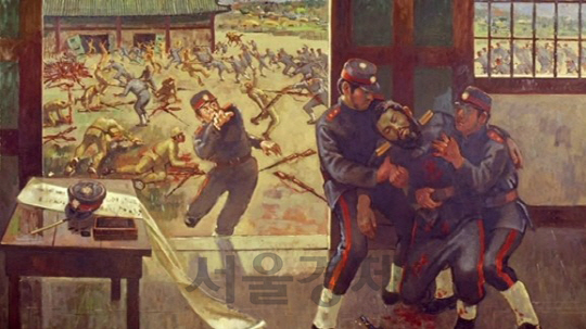 박승환 참령 순국 기록화. 군인으로서 본분을 다하지 못했다는 자책감에 자결한 박 참령의 순국은 대한제국군 병사들이 봉기하는 기폭제가 됐다.