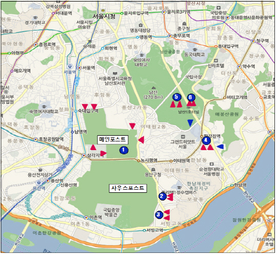 조사대상 미군기지 위치도 및 시료채취 지점 . /사진제공=서울시