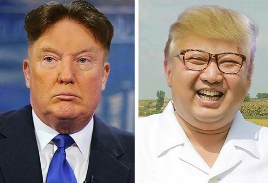 트럼프-김정은 얼굴바꾸기 사진 화제 '둘 너무 닮아 무섭네'
