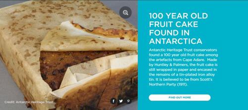 남극서 100년 전 생과일케이크 발견…'먹을 수 있는 상태'