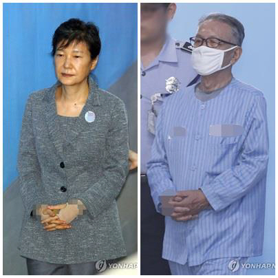 박근혜 전 대통령(왼쪽)과 김기춘 전 청와대 비서실장