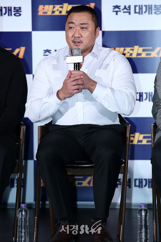 배우 마동석이 30일 오전 서울 중구 메가박스 동대문에서 열린 영화 ‘범죄도시’ 제작보고회에 참석했다.