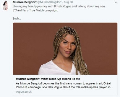 영국의 흑인 트랜스젠더 모델 먼로 버그도프./캡처=먼로 버그도프 트위터