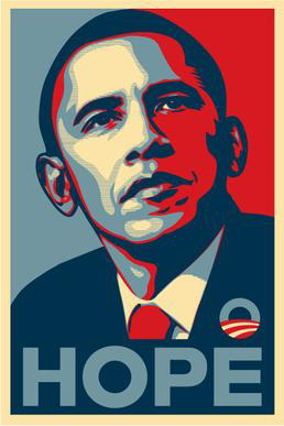 2008년 버락 오바마 전 대통령 선거캠페인에 쓰였던 미국 작가 셰퍼드 페어리의 포스터 ‘호프(hope)’.   /위키피디아