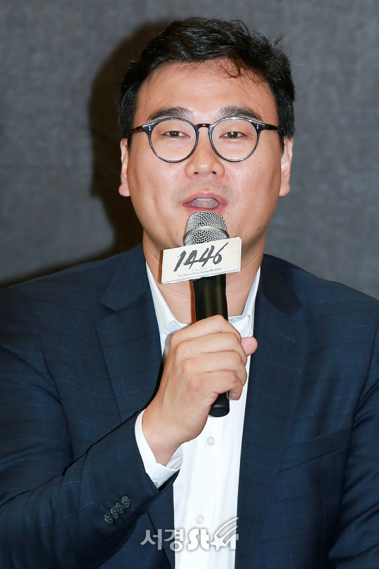 HJ컬쳐 한승원 대표가 18일 오전 서울 종로구 한국프레스센터 프레스클럽에서 열린 뮤지컬 ‘1446’ 기자간담회에 참석하고 있다.
