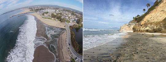 미국에서 기후온난화 등에 따른 캘리포니아 해변의 변화를 드론으로 관찰한 모습.
