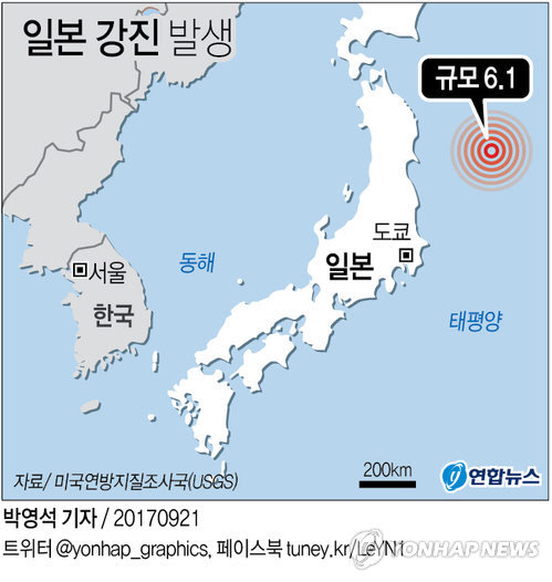 일본 규모 6.1 강진 발생…'쓰나미 경보 발령 하지 않아'