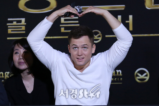 태런 에저튼이 21일 오전 서울 용산구 CGV 용산아이파크몰에서 열린 영화 ‘킹스맨: 골드서클’ 기자간담회에 참석했다. /사진=지수진 기자