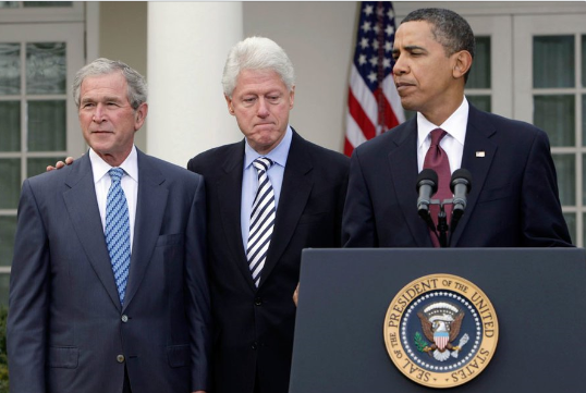 미국의 전직 대통령들. 왼쪽부터 조지 W. 부시, 빌 클린턴, 버락 오바마/트위터 캡쳐