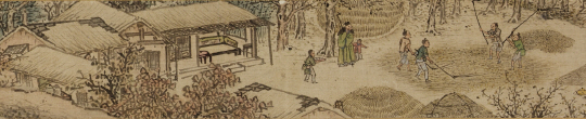 김두량 ‘전원행렵도’ 7.3x182.7cm 두루마리 그림 중 일부인 벼 타작 장면. /사진제공=국립중앙박물관