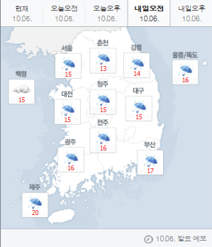 ‘내일날씨’ 전국 비 얼마나 내리나? “서울.경기 5㎜ 안팎” 오후 서쪽 시작으로 그쳐
