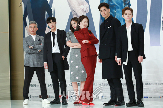 ‘매드독’ 출연 배우들이 10일 오후 서울 영등포구 타임스퀘어 아모리스홀에서 열린 KBS2 수목드라마 ‘매드독’ 제작발표회에 참석하고 있다. /사진=조은정 기자