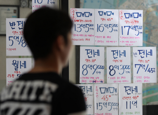 지난 22일 서울 송파구의 한 부동산중개업소 밀집상가. 정부는 ‘10·24 가계부채 대책’에 따라 내년부터 새로 시행되는 총부채상환비율(DTI)의 구체적인 계산방식 마련에 들어갔다.  /연합뉴스