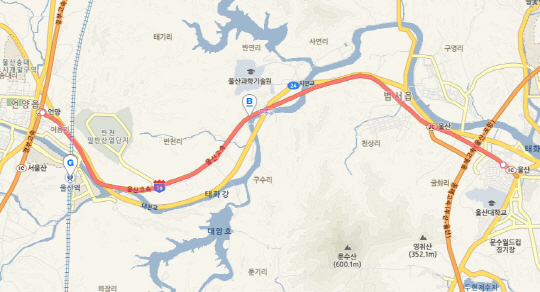 울산시 울주군 언양읍 동부리 언양 인터체인지(경부고속도로 서울기점 387.5km 지점)를 기점으로 남구 무거동까지를 연결하는 14.2km 고속도로.